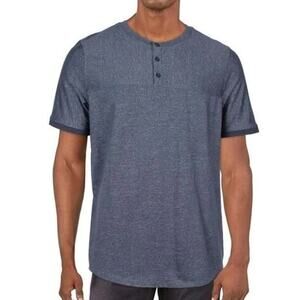 Kenneth Cole Men's Blue Heathered Cotton Henley Shirt Size M $59
